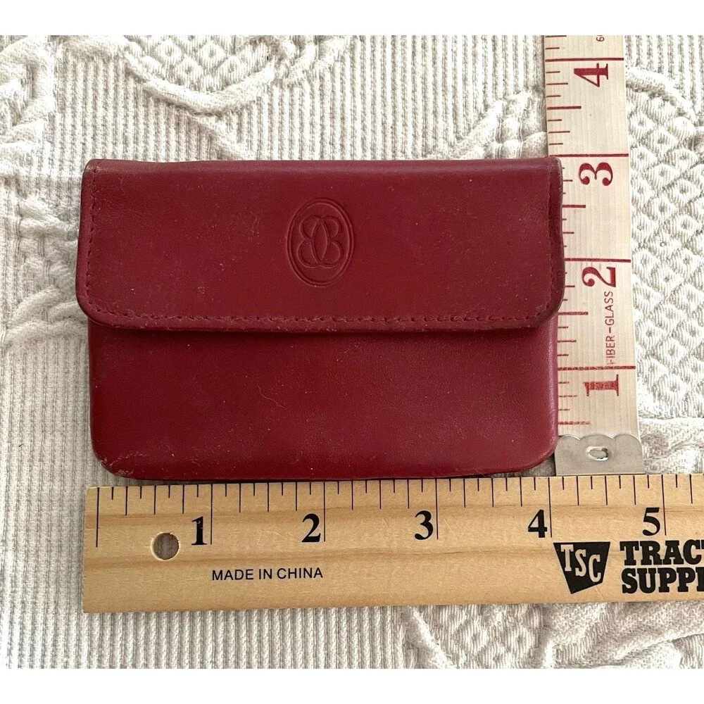 Buxton Red Genuine Leather Coin Credit Cd Wallet Snap Closure Zip Pocket Inside